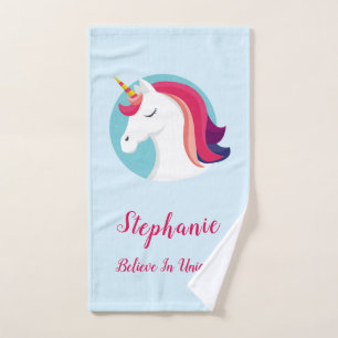 Roze en blauwe, magische unicorn - op maat gemaakt handdoek