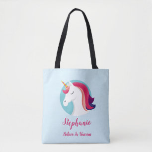 Roze en blauwe, magische unicorn - op maat gemaakt tote bag