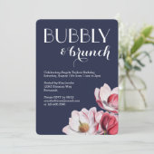 Roze en blauwe Magnolia Brunch Kaart (Staand voorkant)