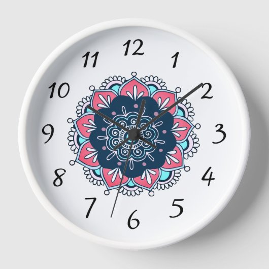 Roze en Blauwe Mandala Boho Wandklok (Voorkant)