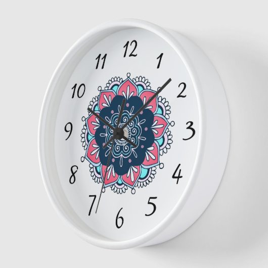 Roze en Blauwe Mandala Boho Wandklok (Hoek)