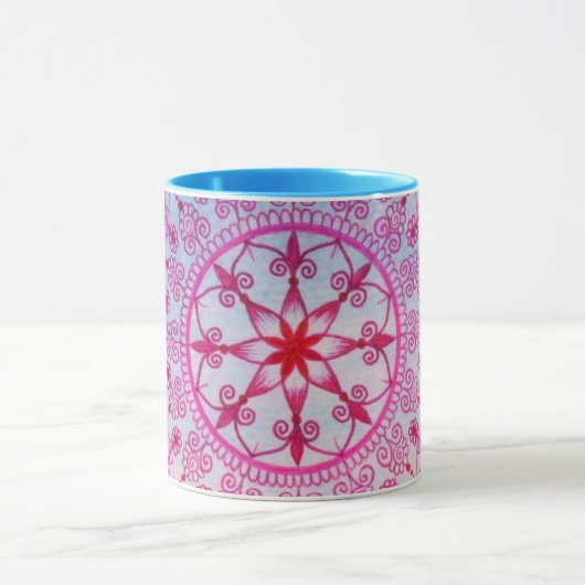 roze en blauwe Mandala-ventilator met hand geteke Mok (Midden)