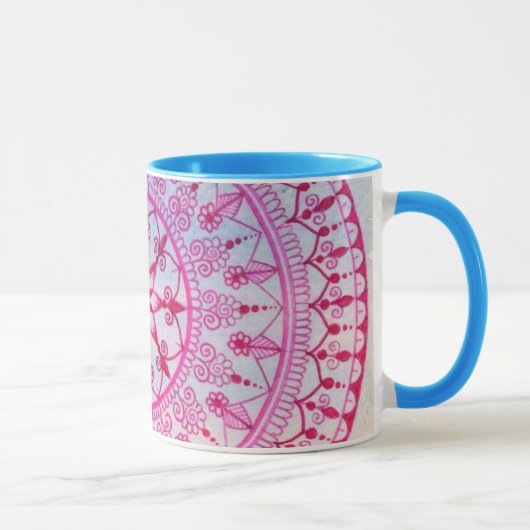 roze en blauwe Mandala-ventilator met hand geteke Mok (Rechts)