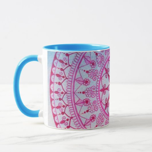roze en blauwe Mandala-ventilator met hand geteke Mok (Links)