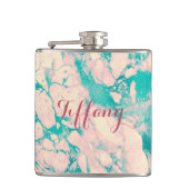  roze en blauwe marmer heupfles (Voorkant)