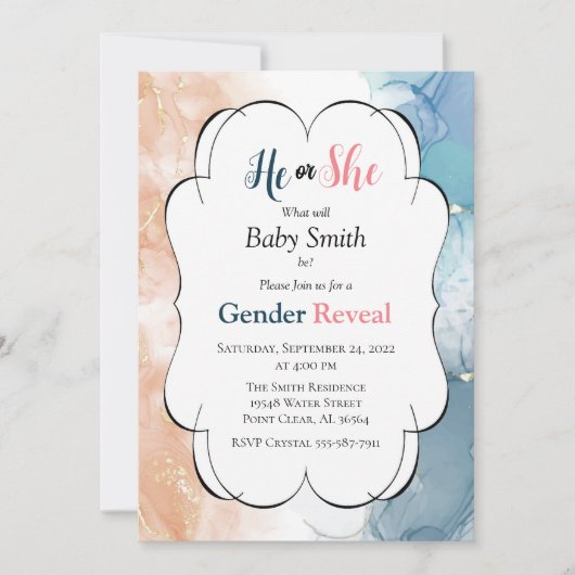 Roze en blauwe marmer Waterverf Kaart (Voorkant)