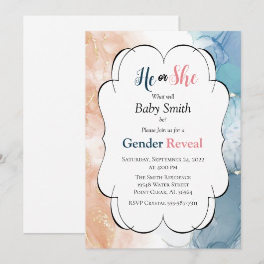 Roze en blauwe marmer Waterverf Kaart (Voorkant / Achterkant)