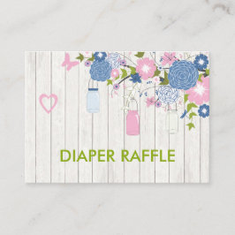 Roze en Blauwe Mason Jar Luier Raffle Informatiekaartje