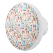Roze en Blauwe Mason Jars Bloemen Keramische Pull Keramische Knop (Rechts)