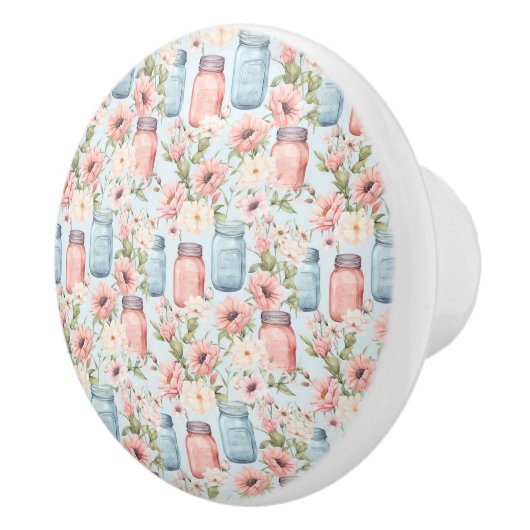 Roze en Blauwe Mason Jars Bloemen Keramische Pull Keramische Knop (Rechts)