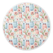 Roze en Blauwe Mason Jars Bloemen Keramische Pull Knop (Voorkant)