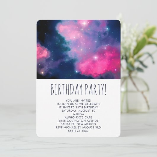Roze en blauwe melkweg en sterren Abstracte verjaa Kaart (Staand voorkant)
