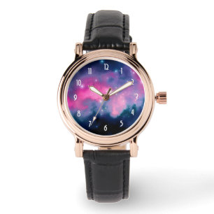 Roze en blauwe melkweg & sterren Abstract Horloge