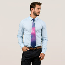 Roze en blauwe melkweg & sterren Abstract Stropdas