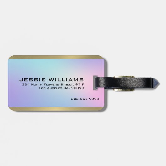 Roze en blauwe metallisch gouden accent bagagelabel (Achterkant horizontaal)