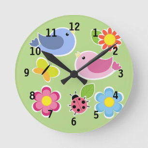 Roze en blauwe (middelgrote) wandklok
