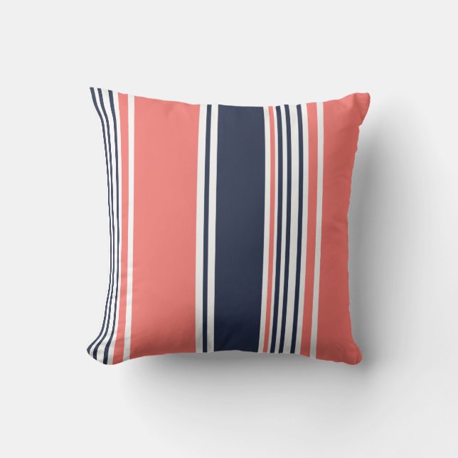 Roze en blauwe moderne strepen kussen (Voorkant)