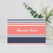 Roze en blauwe, moderne stripes bedankkaart (Staand voorkant)