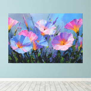 Roze en Blauwe Morgen Glorie Schilderij Abstracte Canvas Afdruk