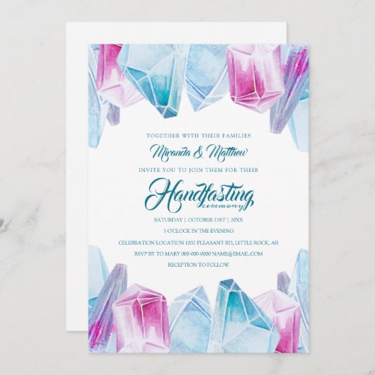 Roze en blauwe mysterie Pareltjes handfasting Kaart (Voorkant / Achterkant)