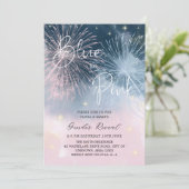 Roze en Blauwe Nacht Sky Firecracker Gender Reveal Kaart (Staand voorkant)
