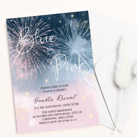 Roze en Blauwe Nacht Sky Firecracker Gender Reveal Kaart