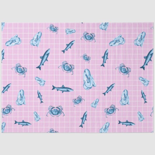 Roze en Blauwe Nautilus Serie Design 12 Tissuepapier (Voorkant)