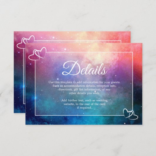 Roze en blauwe Nebula bruiloft - Details kaart (Voorkant / Achterkant)