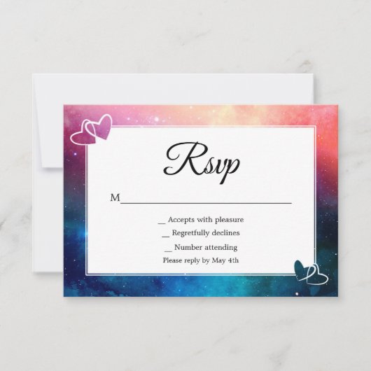 Roze en blauwe Nebula Hearts Rsvp-kaart RSVP Kaartje (Voorkant)