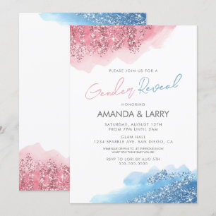 Roze en Blauwe Nep Glitter Geslacht Reveal Kaart