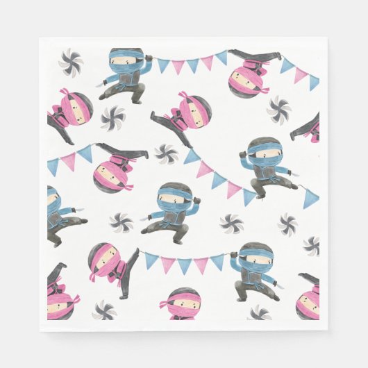 Roze en Blauwe Ninja Party Servetten (Voorkant)