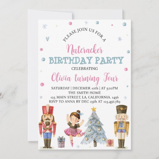 Roze en Blauwe Notenkraker Uitnodiging van de Verj (Voorkant)