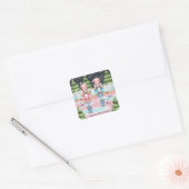 Roze en blauwe notenkrakers op een ijsbaan vierkante sticker (Envelop)