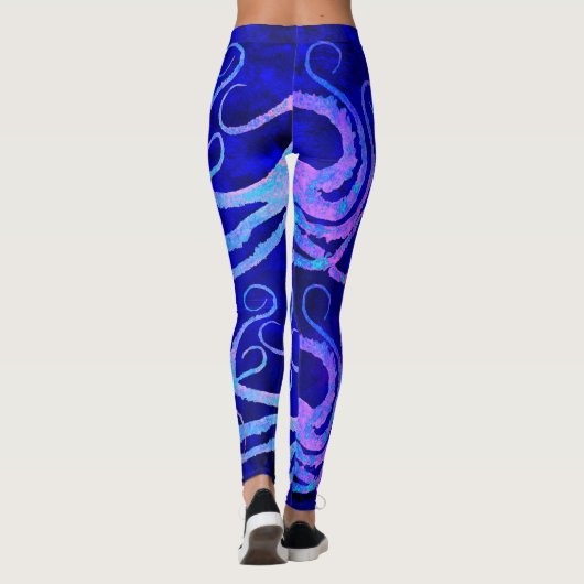 Roze en blauwe octopus tentakels op blauw - Leggin Leggings (Achterkant)