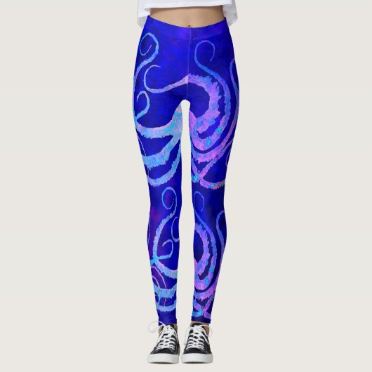 Roze en blauwe octopus tentakels op blauw - Leggin Leggings (Voorkant)