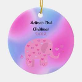Roze en blauwe olifant baby eerste kerstfeest keramisch ornament