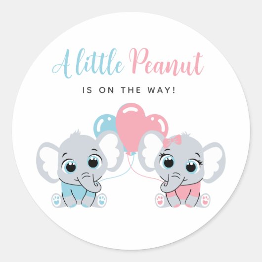 Roze en blauwe olifant ballon baby shower sticker (Voorkant)