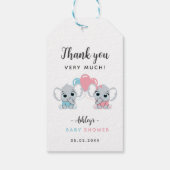 Roze en blauwe olifant cadeautag voor babyshower cadeaulabel (Achterkant)