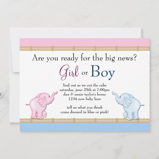 Roze en blauwe olifant onthullen geslacht kaart (Achterkant)