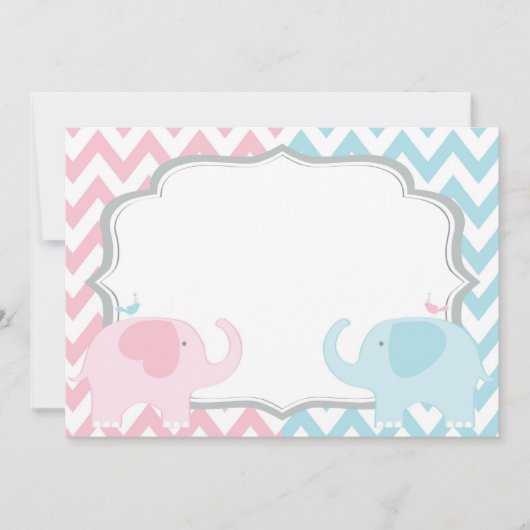 Roze en blauwe olifanten Chevron Gender Reveal Kaart (Voorkant)