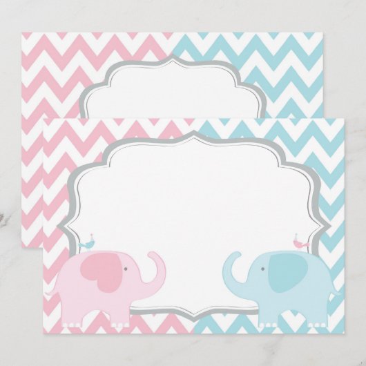 Roze en blauwe olifanten Chevron Gender Reveal Kaart (Voorkant / Achterkant)