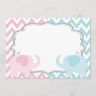 Roze en blauwe olifanten Chevron Gender Reveal Kaart