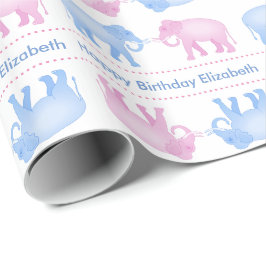 Roze en blauwe olifanten op zaterdag of op dag van cadeaupapier