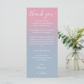 Roze en Blauwe Ombre bruiloft receptie Place Card Menu (Staand voorkant)