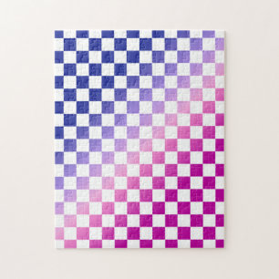 Roze en Blauwe Ombre Geruite Patroon Legpuzzel