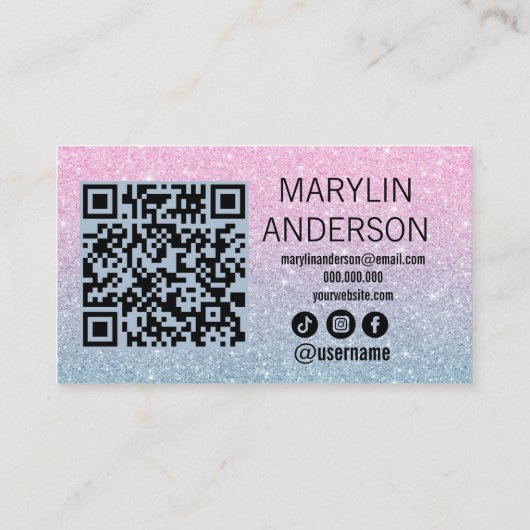 Roze en Blauwe Ombre Glitter Lash Scannable Visitekaartje (Achterkant)