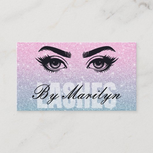 Roze en Blauwe Ombre Glitter Lash Scannable Visitekaartje (Voorkant)