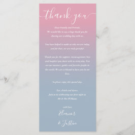 Roze en blauwe Ombre-huwelijksreceptie plaatskaart Menu