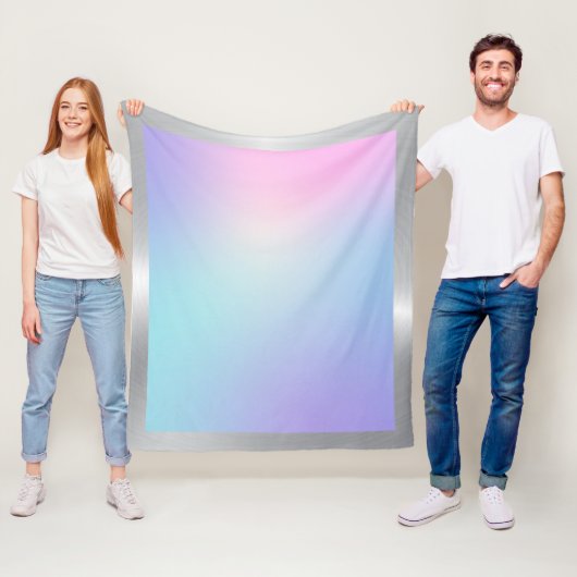 Roze en blauwe ombre met zilvergrens fleece deken (In situ)