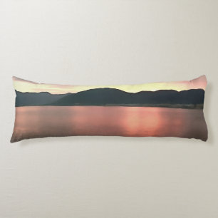 Roze en Blauwe Ombre Sunset reflecteert Landschap Lichaamskussen
